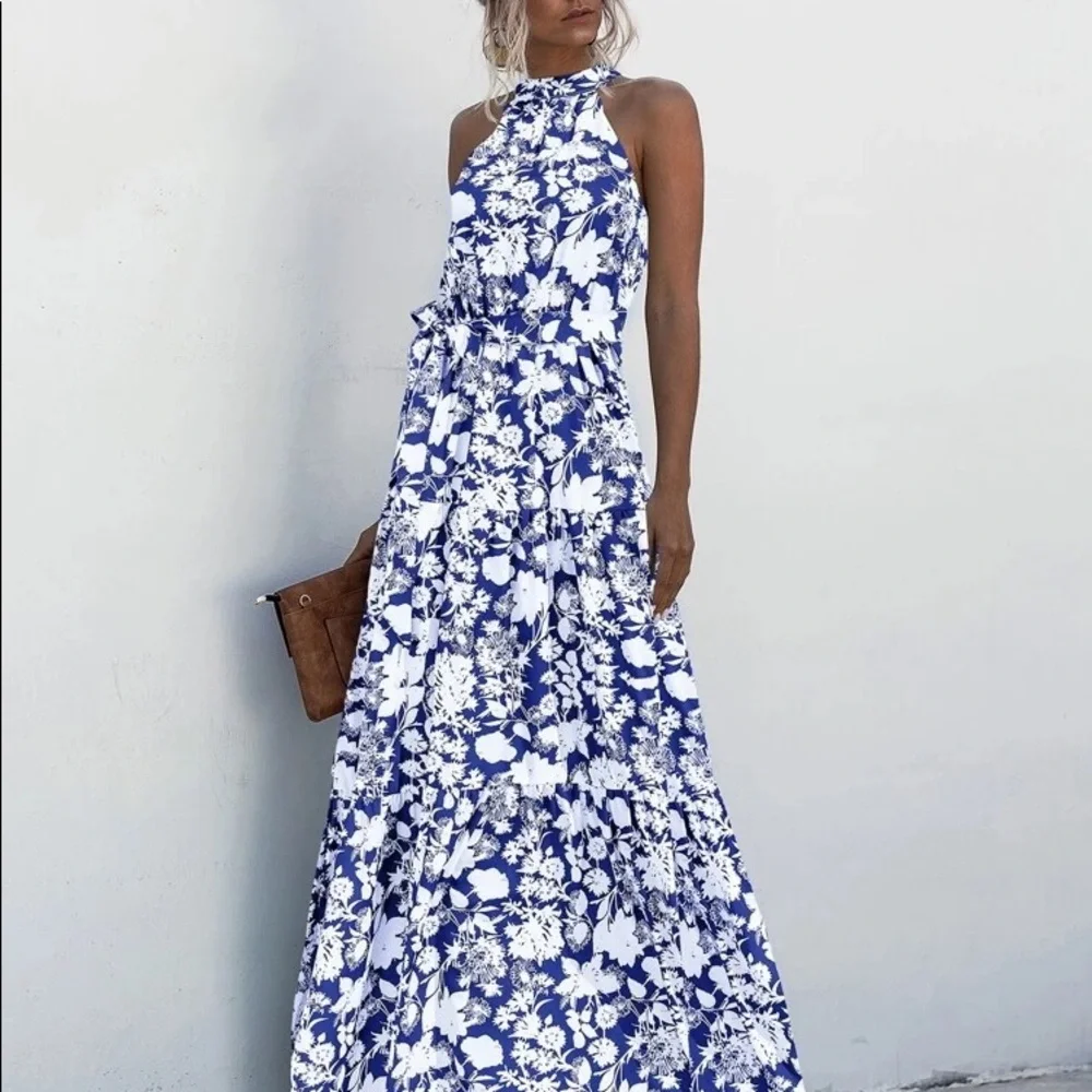 Boho Gypsy Halter Belted Maxi Dress New - Picture 7 of 15